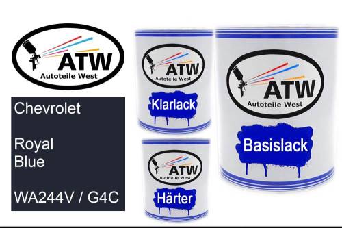 Chevrolet, Royal Blue, WA244V / G4C: 1L Lackdose + 1L Klarlack + 500ml Härter - Set, von ATW Autoteile West.
